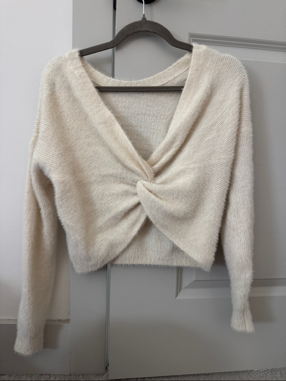 Hollister Cream Twist-Front V-Neck Sweater